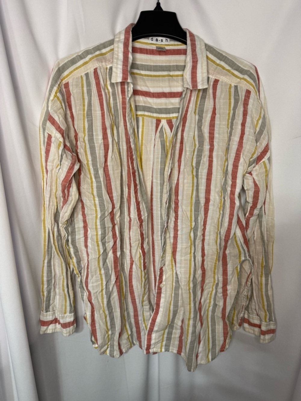 dā-sh Striped Lightweight Button-Up — Cream, Rust, Mustard, Gray